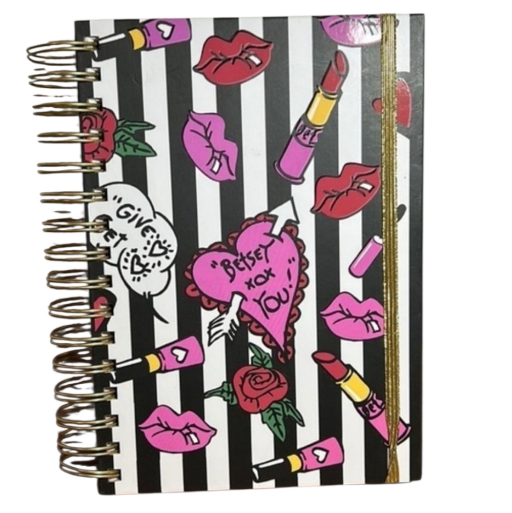 Betsey Johnson Striped Notebook with Pink and Red Graphics
